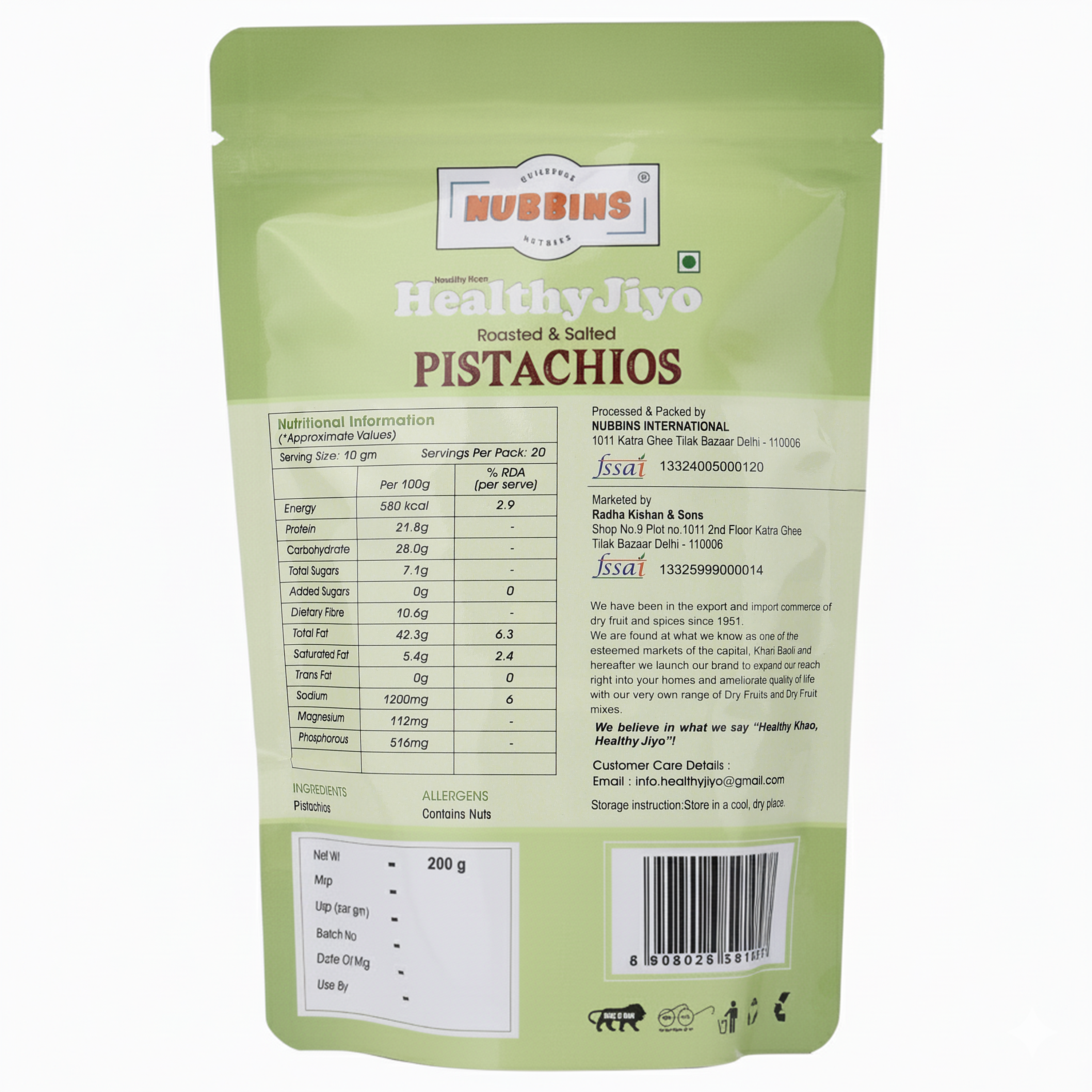 Nubbins HealthyJiyo Roasted & Salted Pistachios 200gm