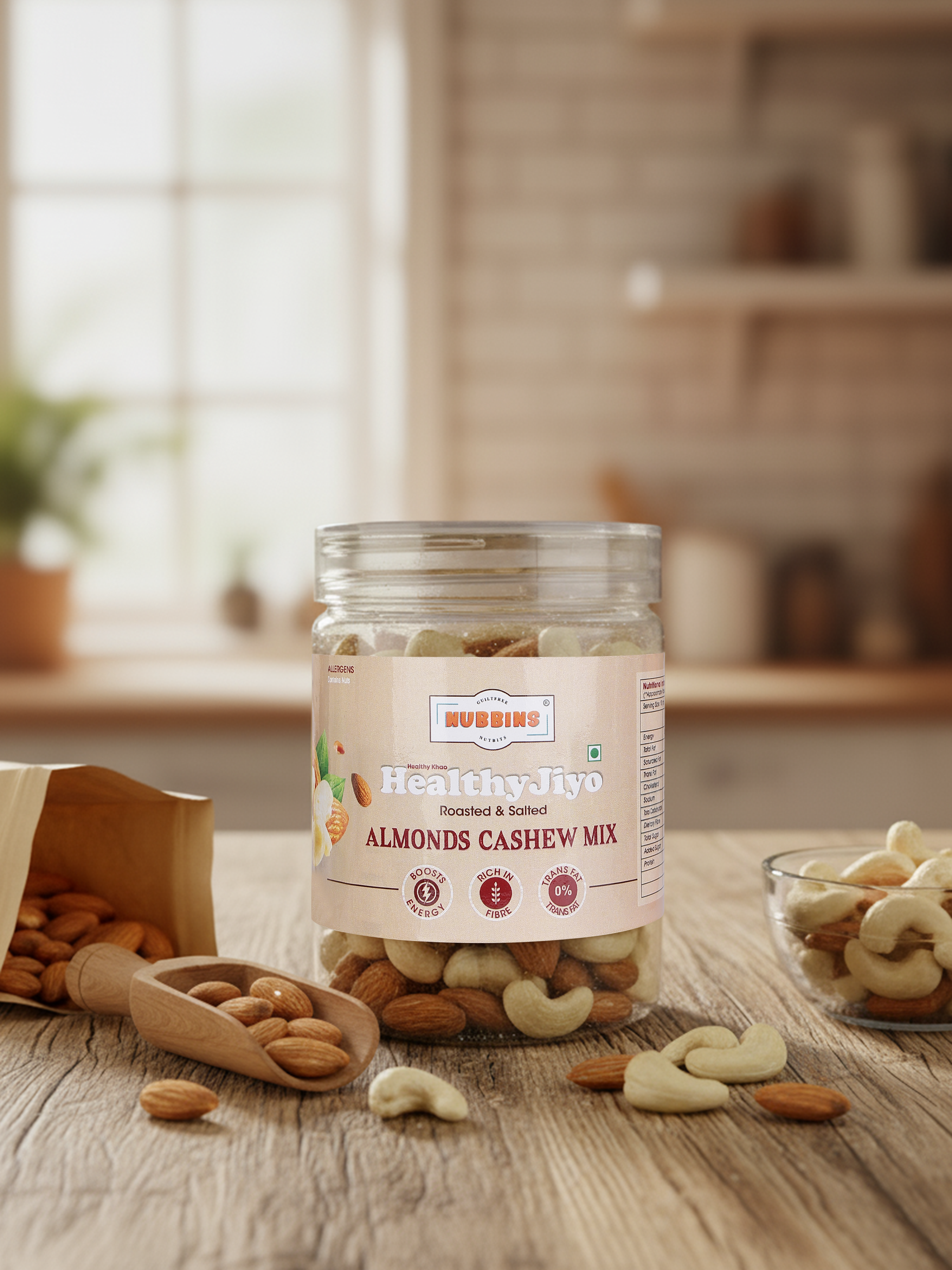Nubbins HealthyJiyo Roasted & Salted Almond Cashew Mix 200gm