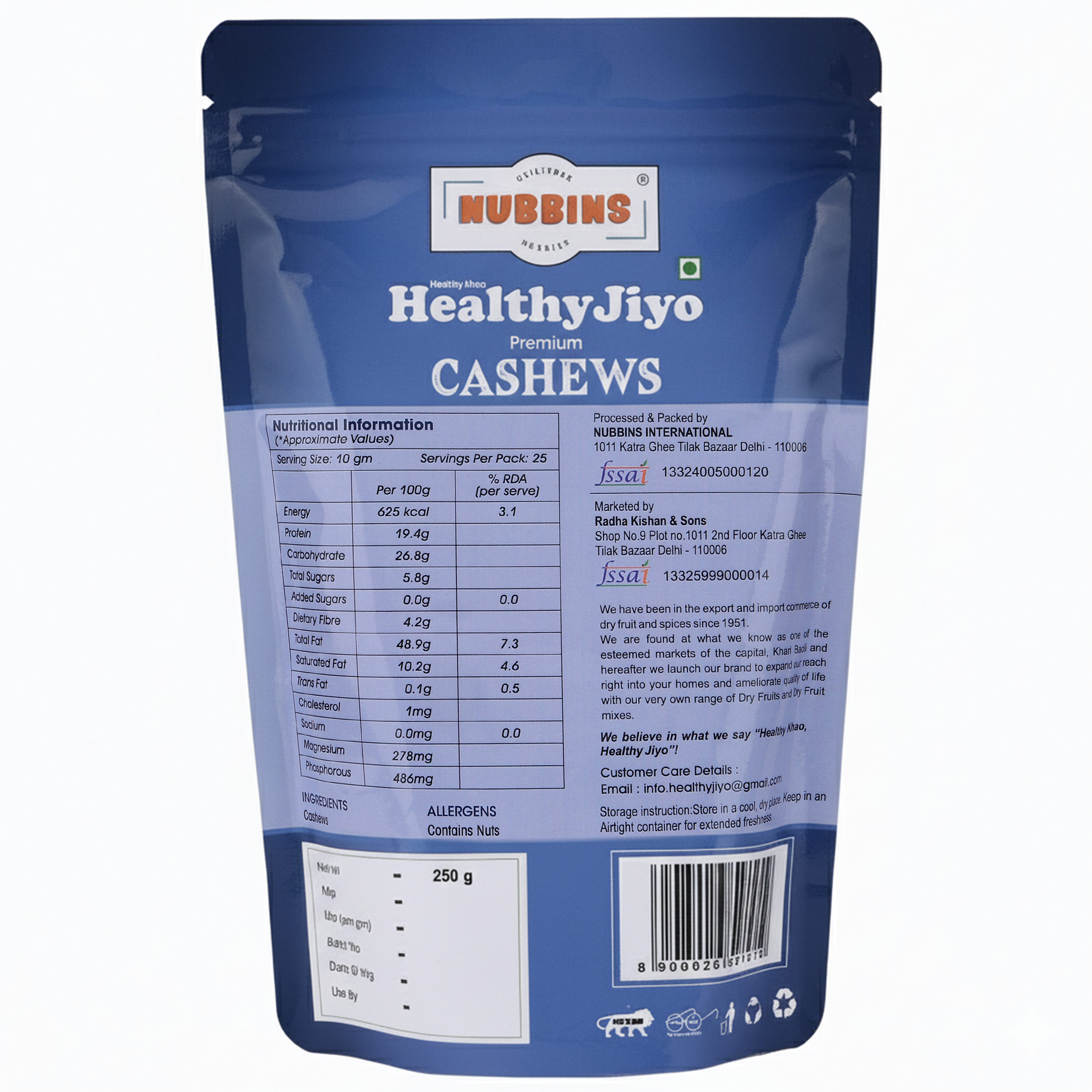 Nubbins HealthyJiyo Premium Cashew 250gm