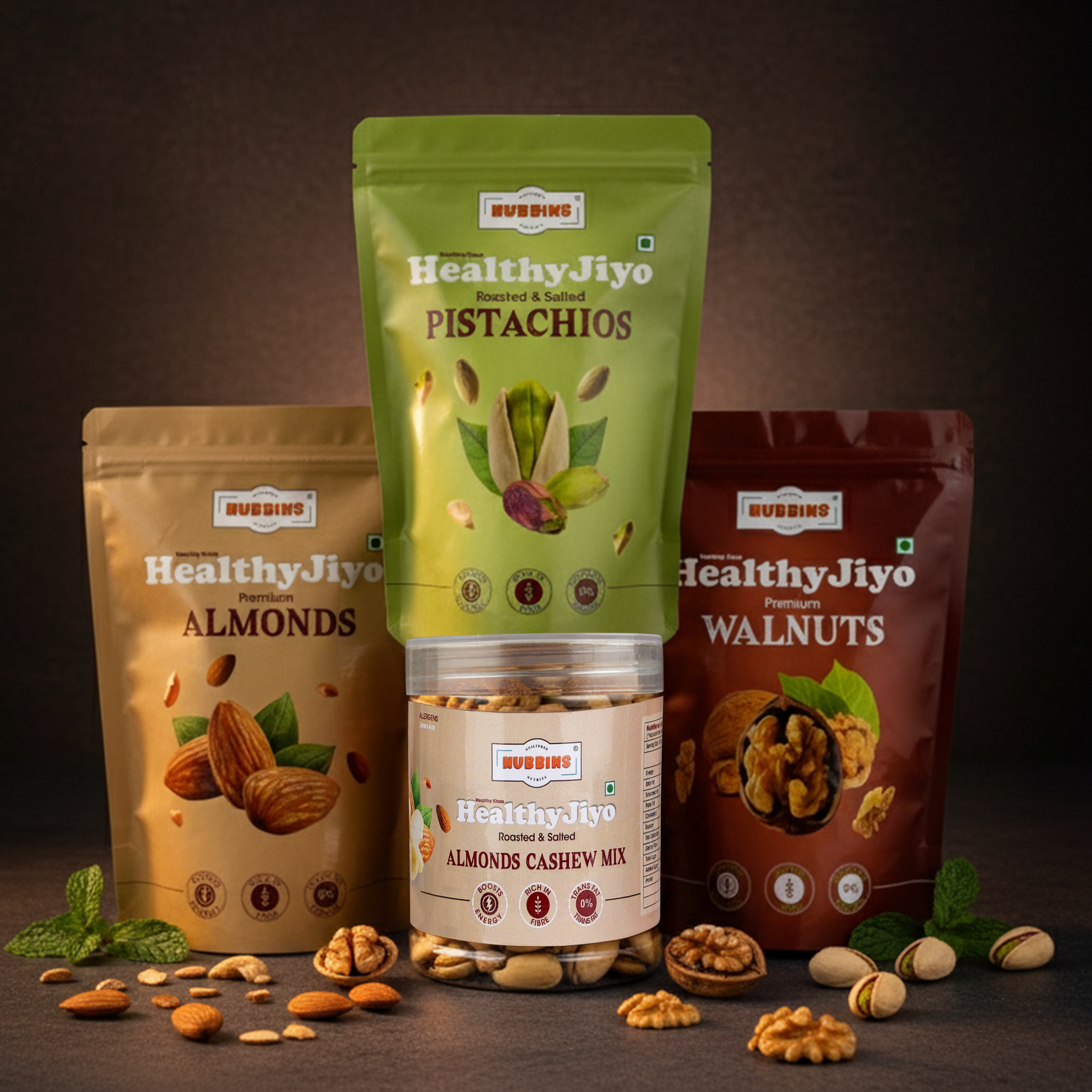 Nubbins HealthyJiyo Mixed Premium Combo (Pistachios, Almonds, Walnuts & Almonds Cashew Mix) 1.4kg
