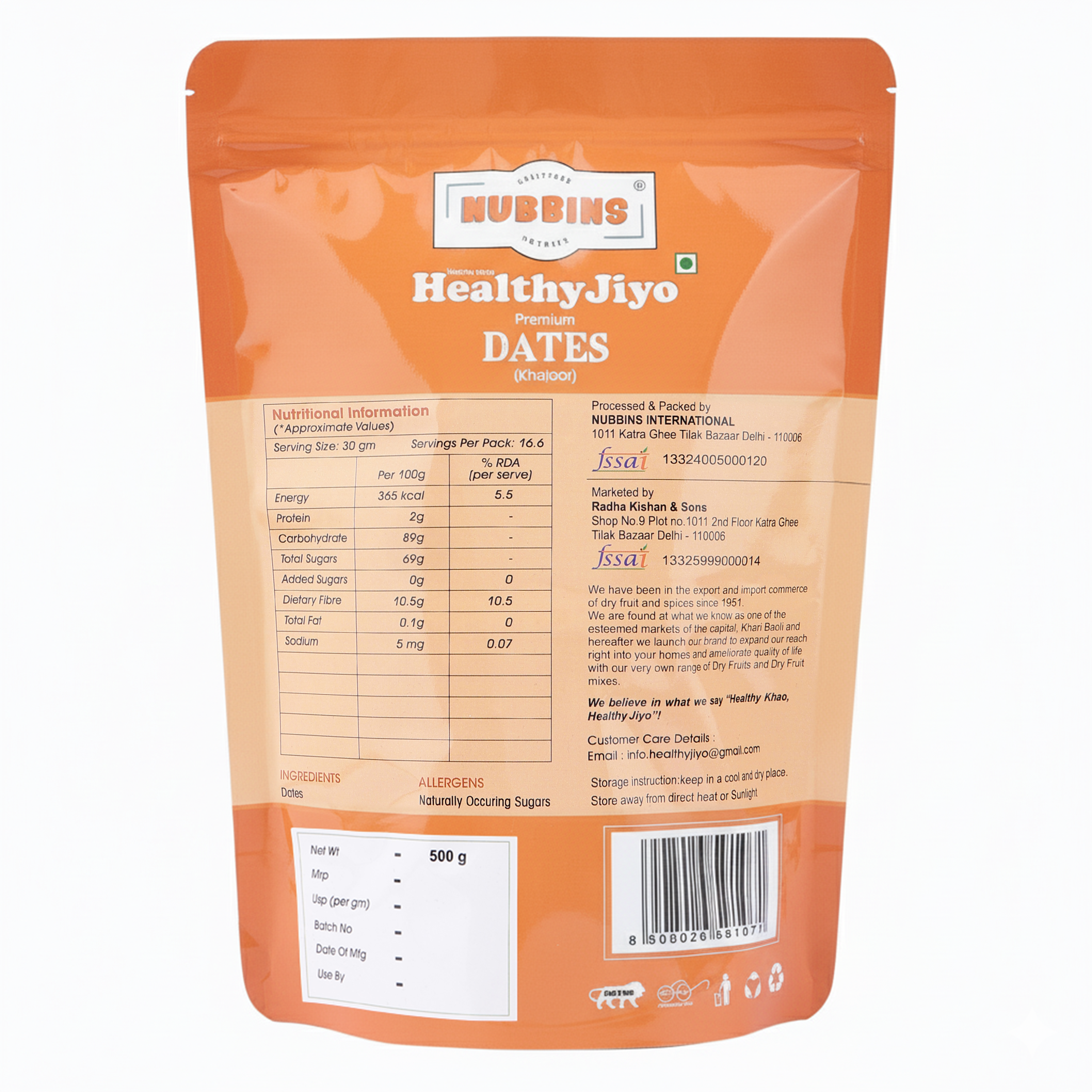 Nubbins HealthyJiyo Premium Dates (Khajoor) 500gm