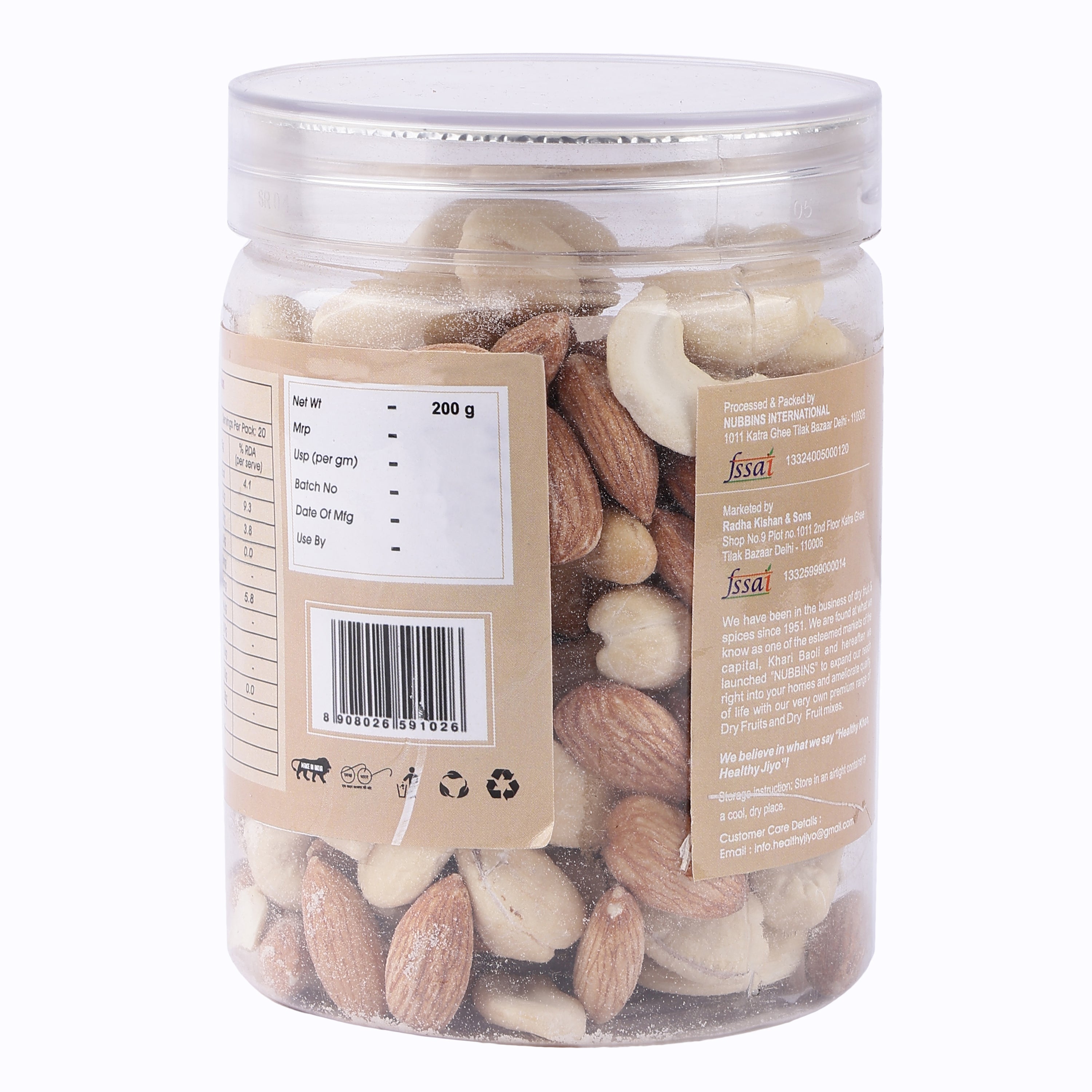 Nubbins HealthyJiyo Roasted & Salted Almond Cashew Mix 200gm