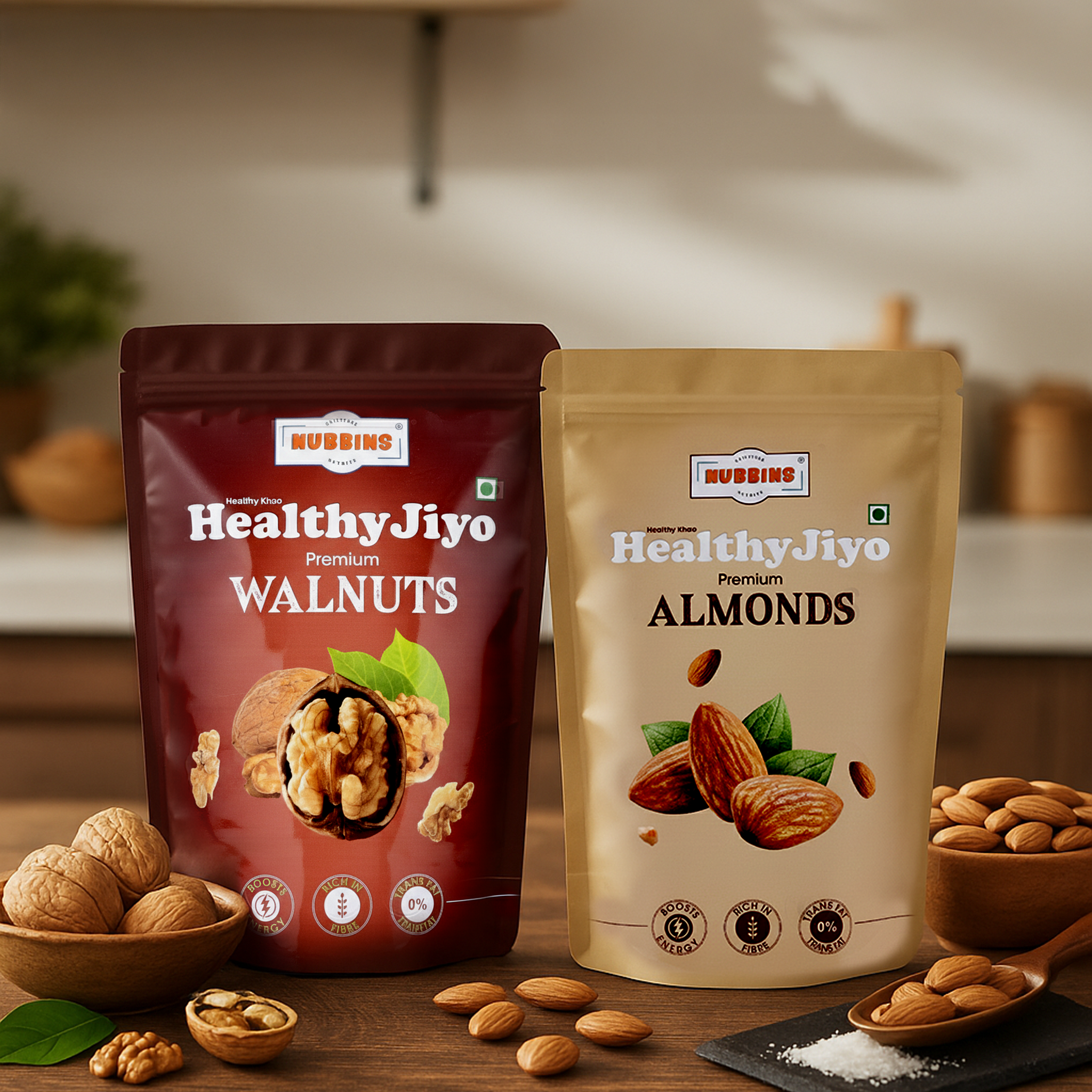 Nubbins HealthyJiyo Premium Combo (Almonds & Walnuts) 1 kg